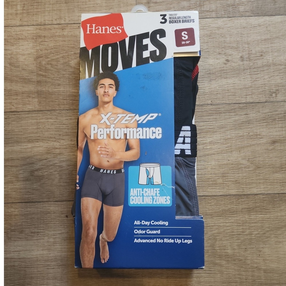 Hanes Moves X-Temp Performance Boxer Briefs 3 Pack Mens Small Black Gray MNSBA3